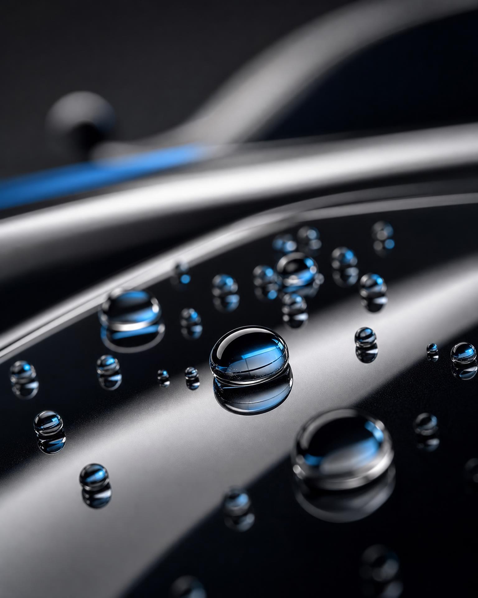 Wasserperlen auf einer keramikversiegelten schwarzen Lackoberfläche